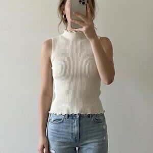 Women's Off White Stretch Sleeveless Tank Top